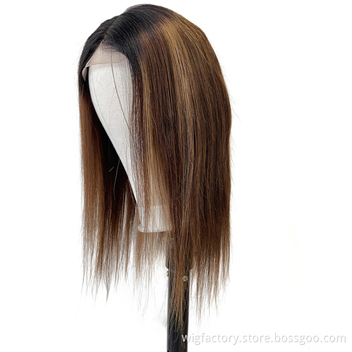 wholesale human hair cuticle aligned wig 4*4 ,100% human hair lace front wig glueless,4/27 colored human brazilian hair wigs